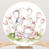 Rosa Blumen Und Elefant Familie Runden Baby Dusche Hintergrund